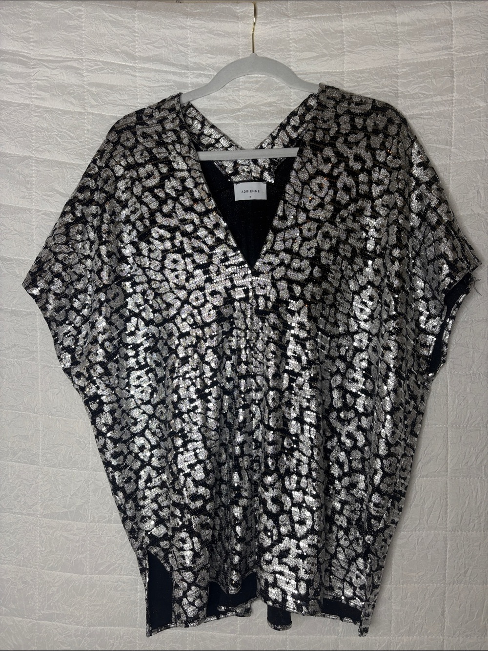 Adrienne Black and Silver Sequin Leopard Print Top